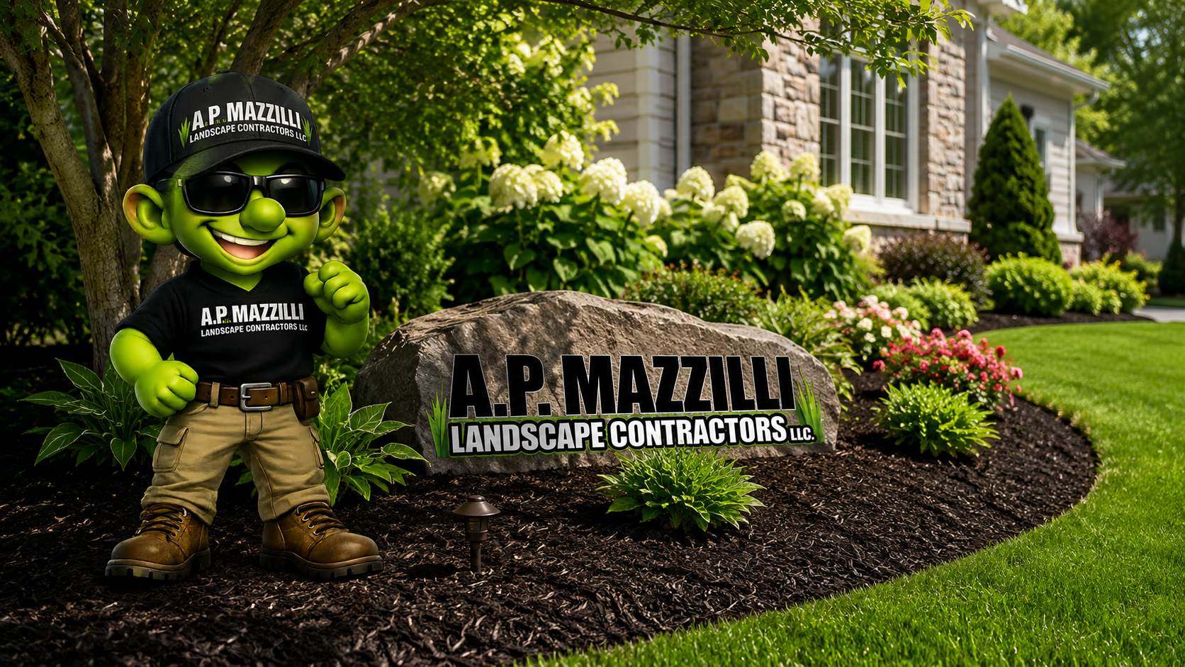 freshly mulched bed by AP Mazzilli Landscaper